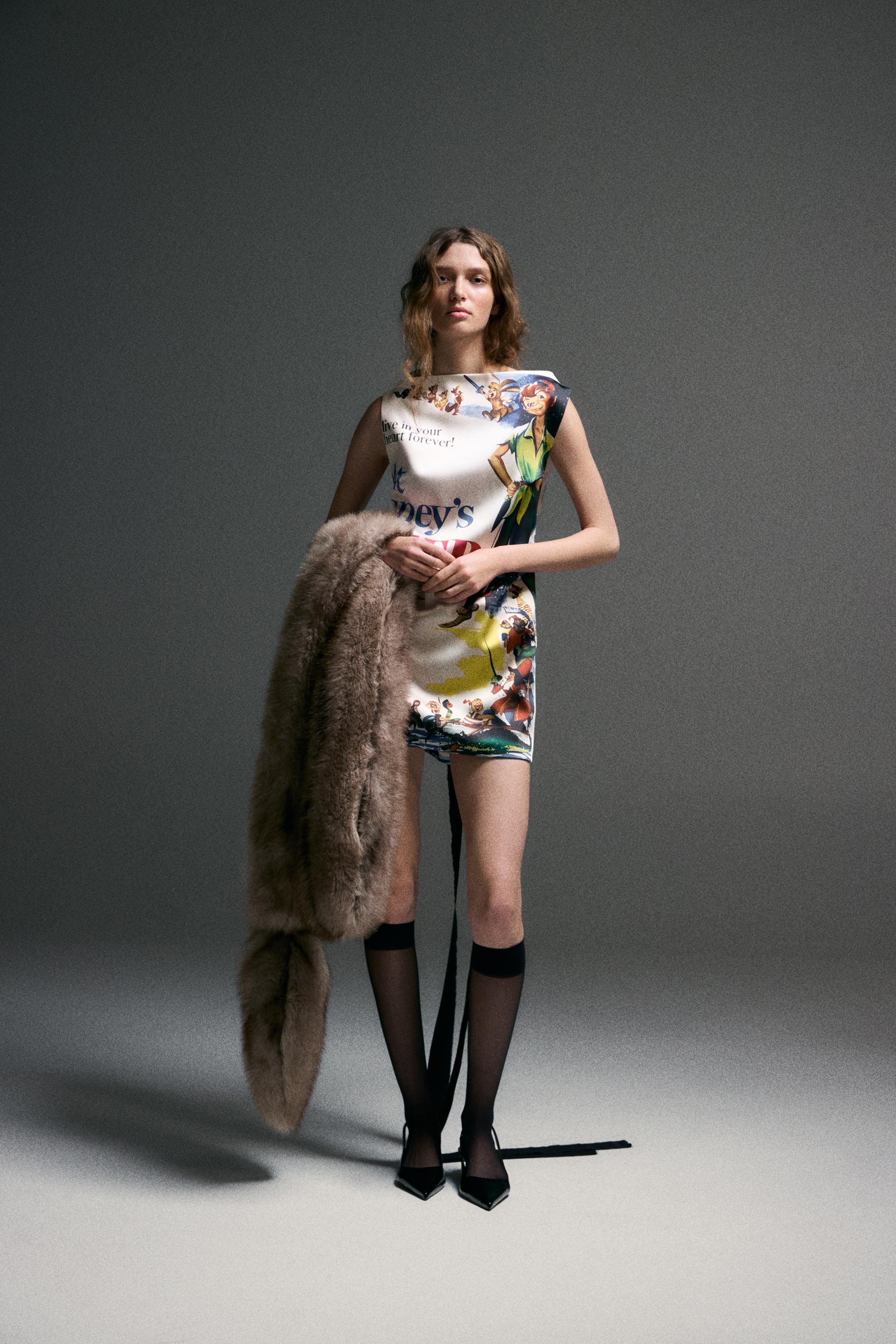 Peter Pan Print Satin Dress Harry Lambert for Zara X Disney