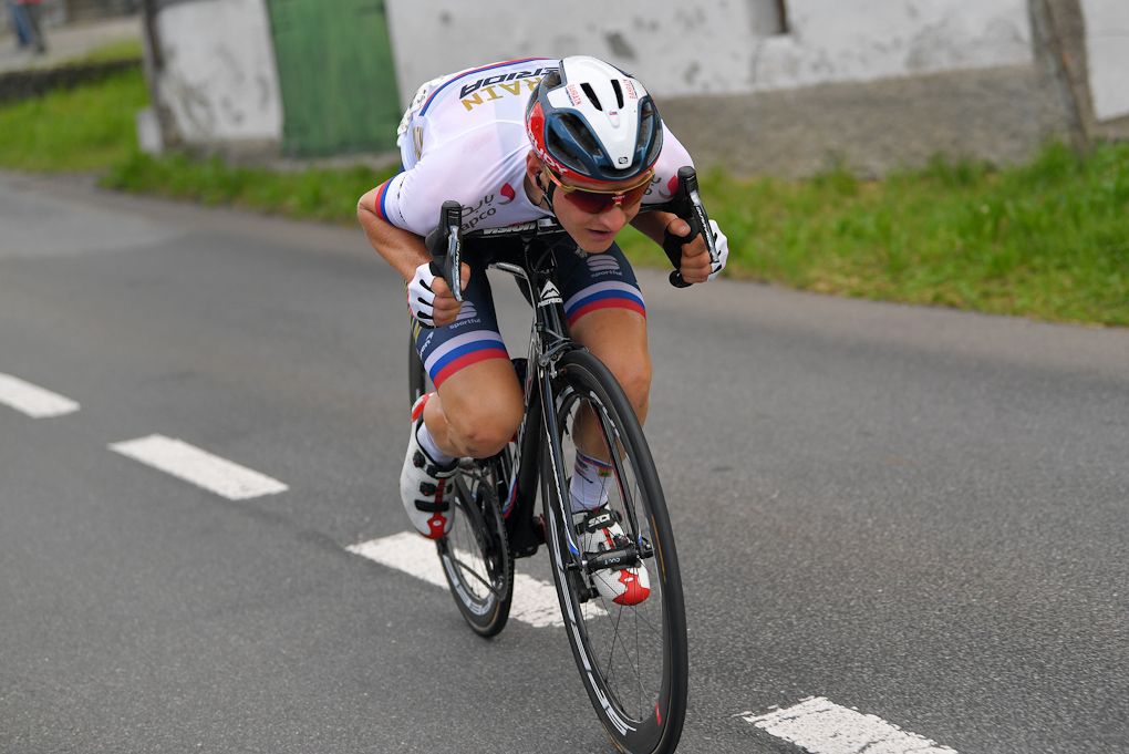 Matej Mohoric on a solo mission during stage 5 at Tour de Suisse