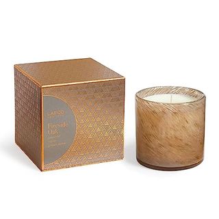 Lafco New York Holiday Signature Candle, Fireside Oak - 15.5 Oz - 90-Hour Burn Time - Reusable, Hand Blown Glass Vessel - Made in the Usa