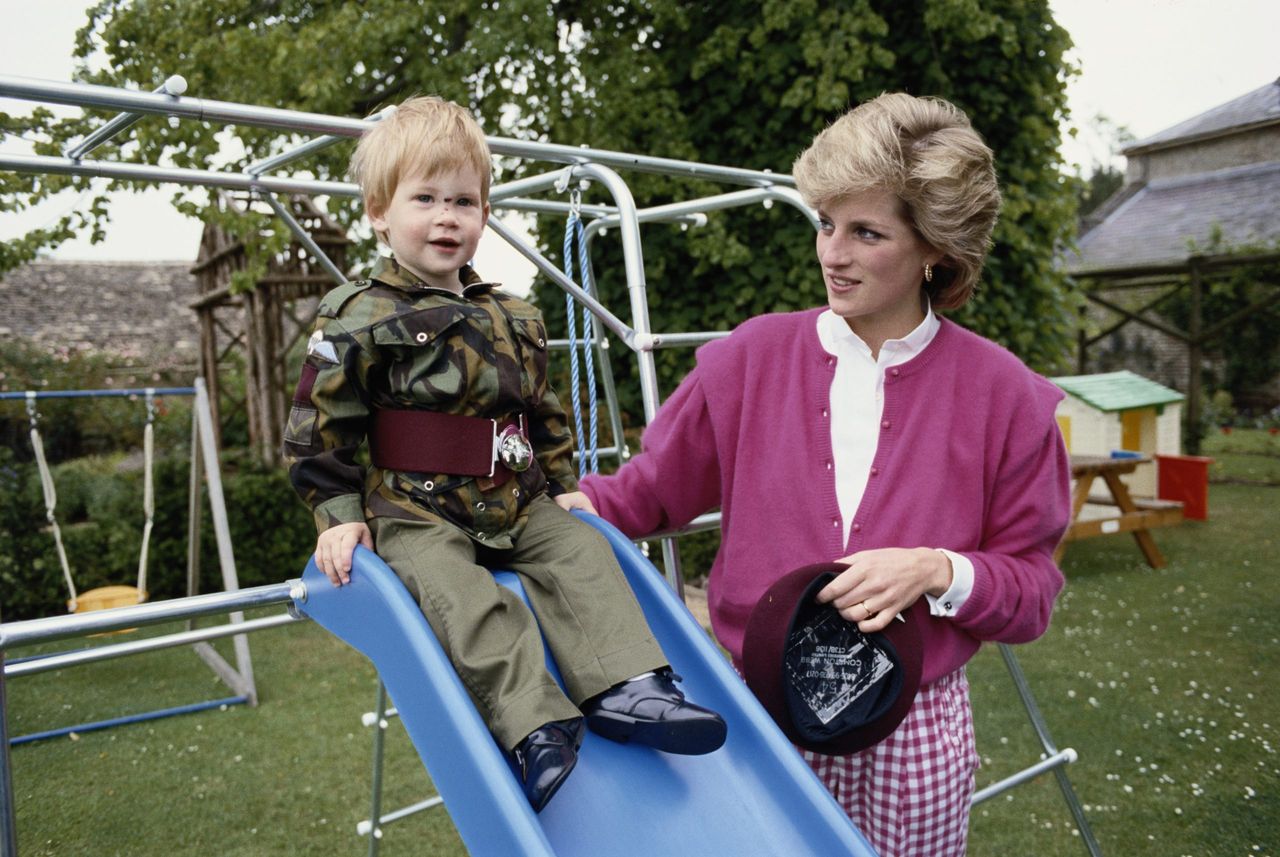 Prince Harry and Princess Diana share a moment at a playground