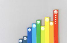 Multi-colored wooden sticks with faces on the tops to represent ratings. The tallest stick is red with a smiley face and five stars