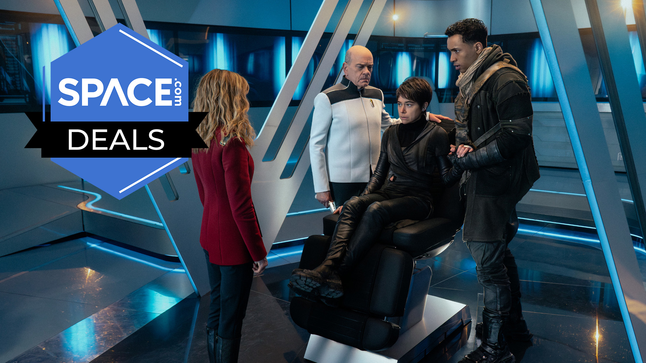 Starfleet Academy, with the Doctor and other characters standing around. 