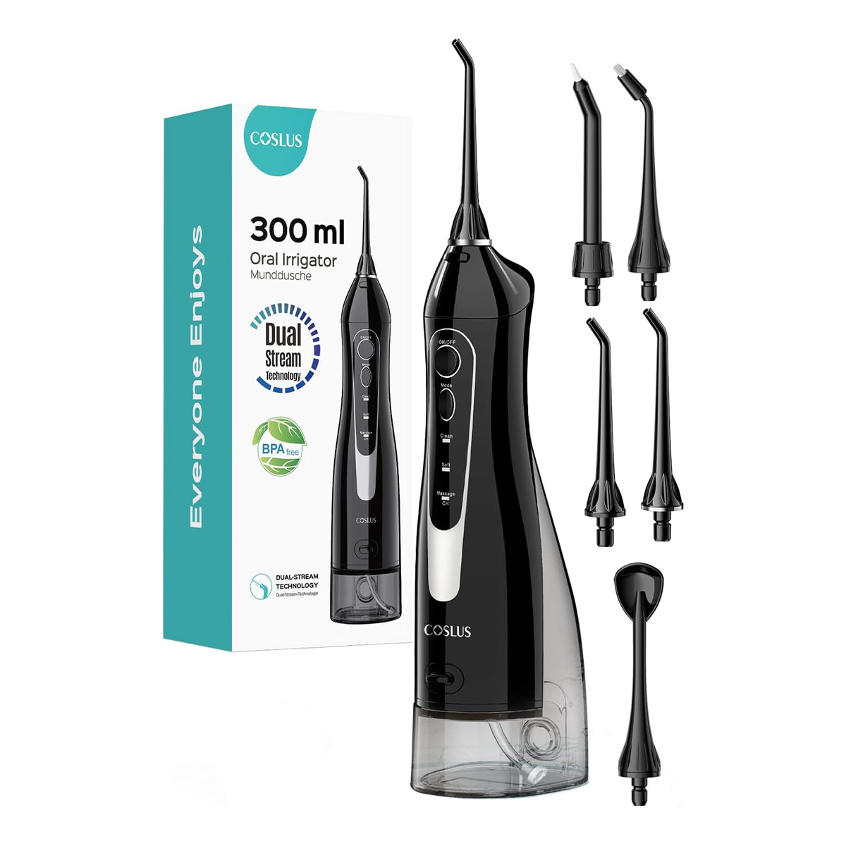 Coslus Water Dental Flosser Teeth Pick: Portable Cordless Oral Irrigator 300ml Rechargeable Travel Irrigation Cleaner Ipx7 Waterproof Electric Flossing Machine for Teeth Cleaning C20(f5020e)