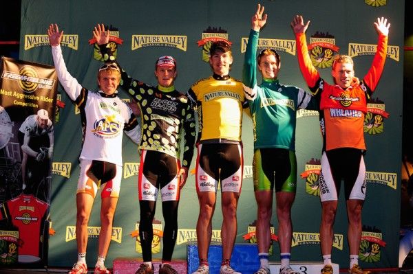 The men's jerseys: APC Best Young Rider - Kevin Soller (Waste Management ), Sport Beans King of the Hill - Peter Latham (Bissel Pro Cycling), Nature Valley Grand Prix Leader - Tom Zirbel (Bissel Pro Cycling), Top Amateur - Nick Frey (Ciclismo Racing), Wheaties Spring Leader and Most Aggressive - Thomas Soladay (Team Mountain Khakis p/b EP-NO)