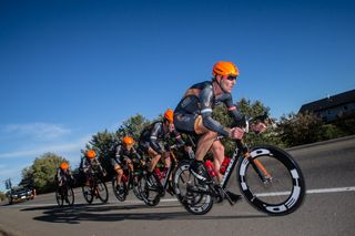 Tom Zirbel leads the Optum team in the final kilometres