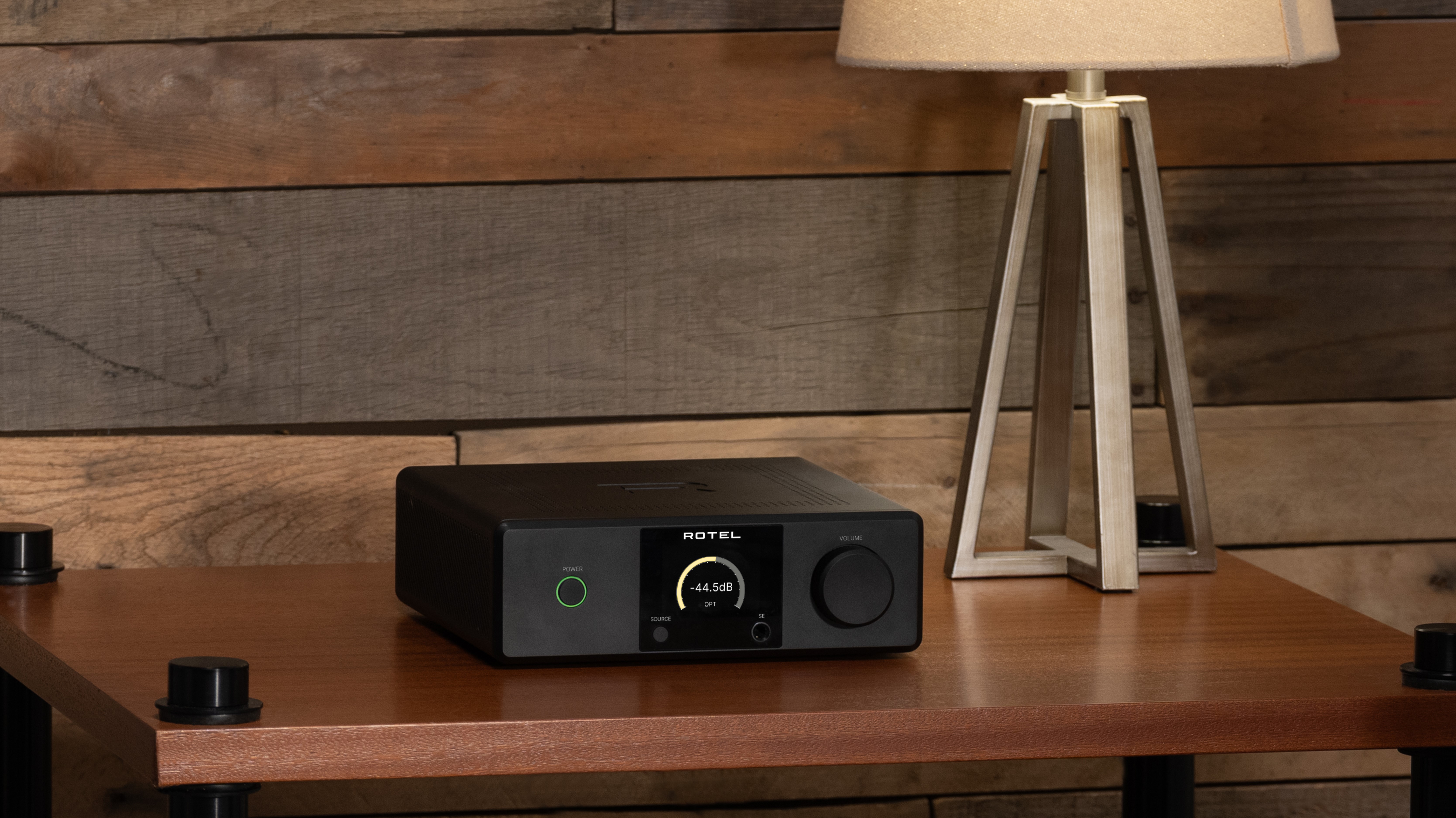 Rotel DX-5 amp on a wooden desk
