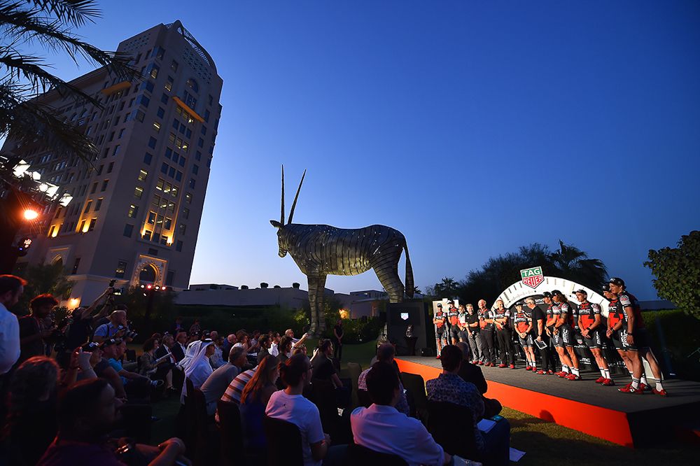 The new partnership between BMC Racing and Tag Heuer was announced at a sunset press conference in Qatar