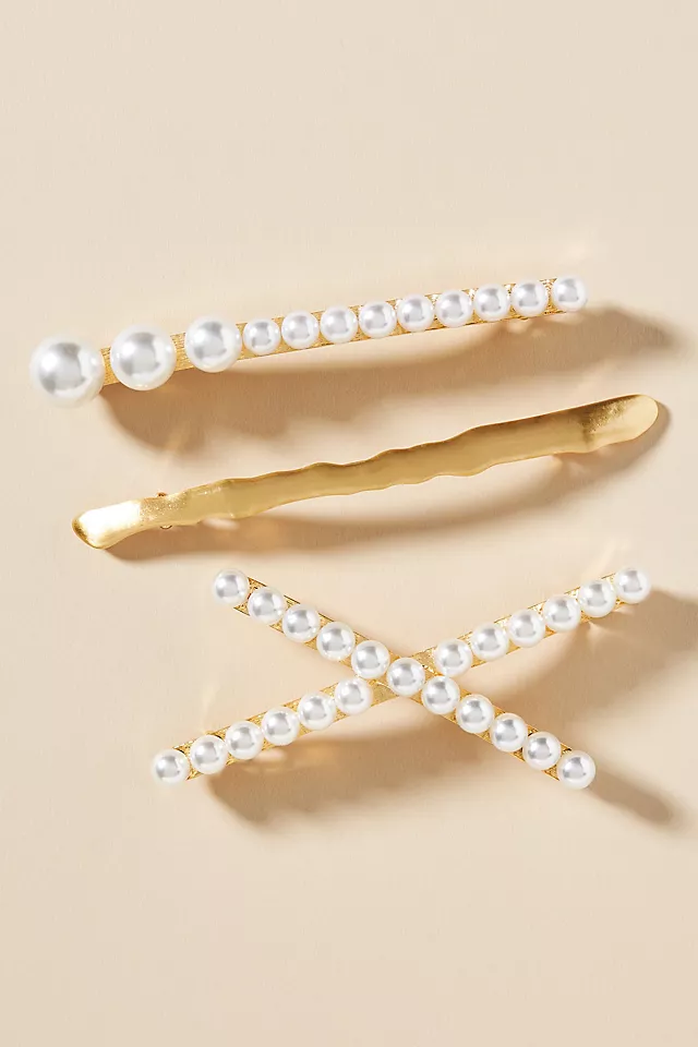 Pearl Barrette Hair Clips, Set of 3