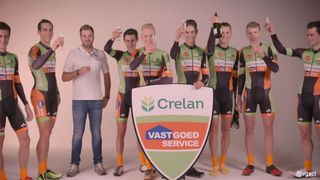 Cyclo-cross riders show off the 2016 Crelan-Vastgoedservice team kit