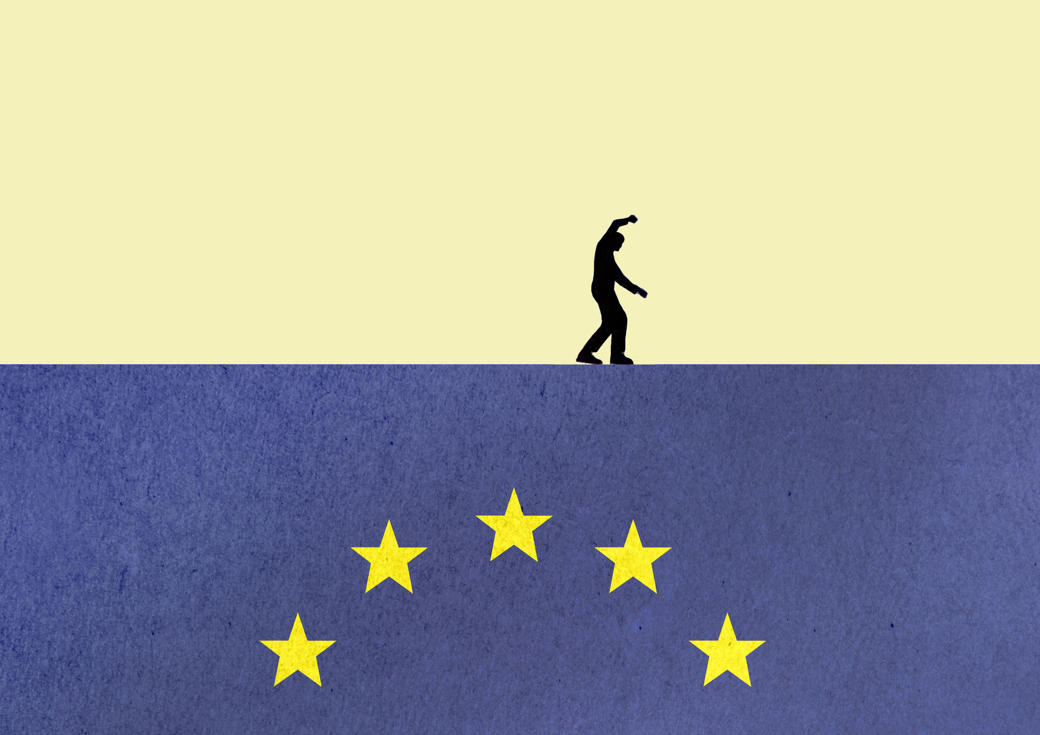 Silhouette of a person balancing on a European Union flag