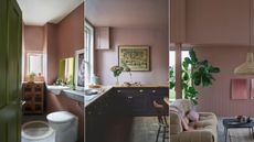 muted pink paint used in bathroom, kitchen and living room