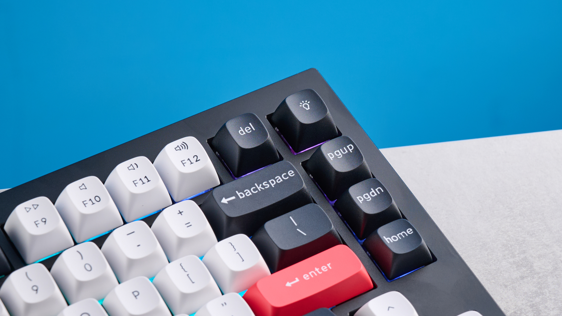 A black, white and red Keychron Q12 HE gaming keyboard with Hall Effect switches