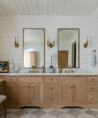 Farmhouse bathroom with white shiplap paneling
