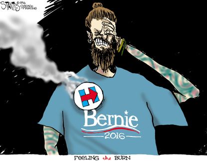 Political cartoon U.S. Hillary Clinton endorsement Bernie bros
