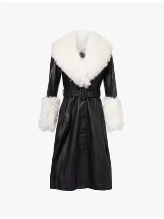 Foxy Shearling-Trim Leather Coat