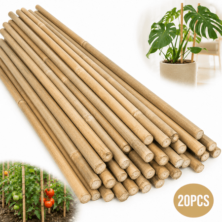 Genreen Plant Stakes Natural Garden Bamboo Sticks for Indoor and Outdoor, 20pcs for Tomatoes, Beans, Potted Plants - 18 Inches