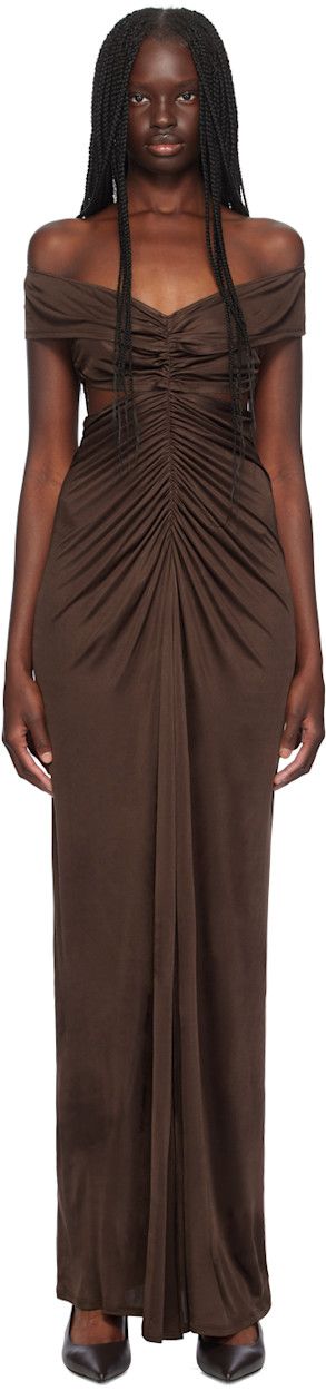 Brown Ruched Maxi Dress