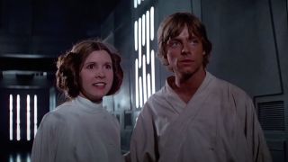 Carrie Fisher's Leia Organa and Mark Hamill's Luke Skywalker in Star Wars: A New Hope