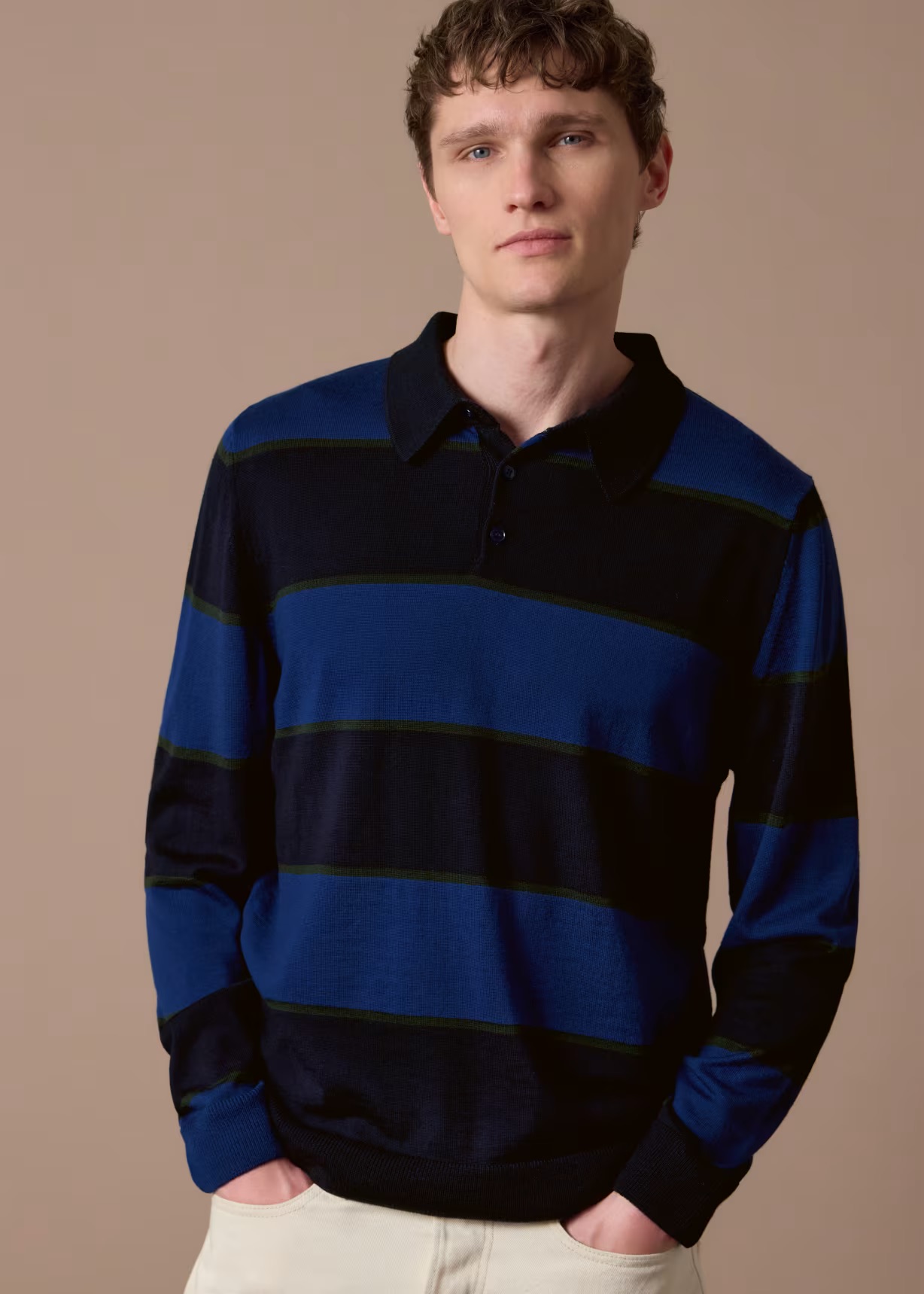 Cobalt Merino Wool Stripe Rugby