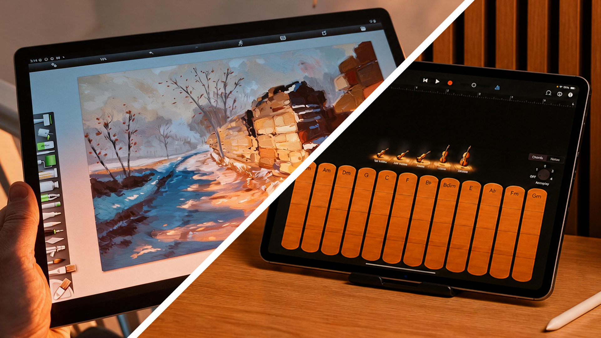 Two tablets on wooden desks