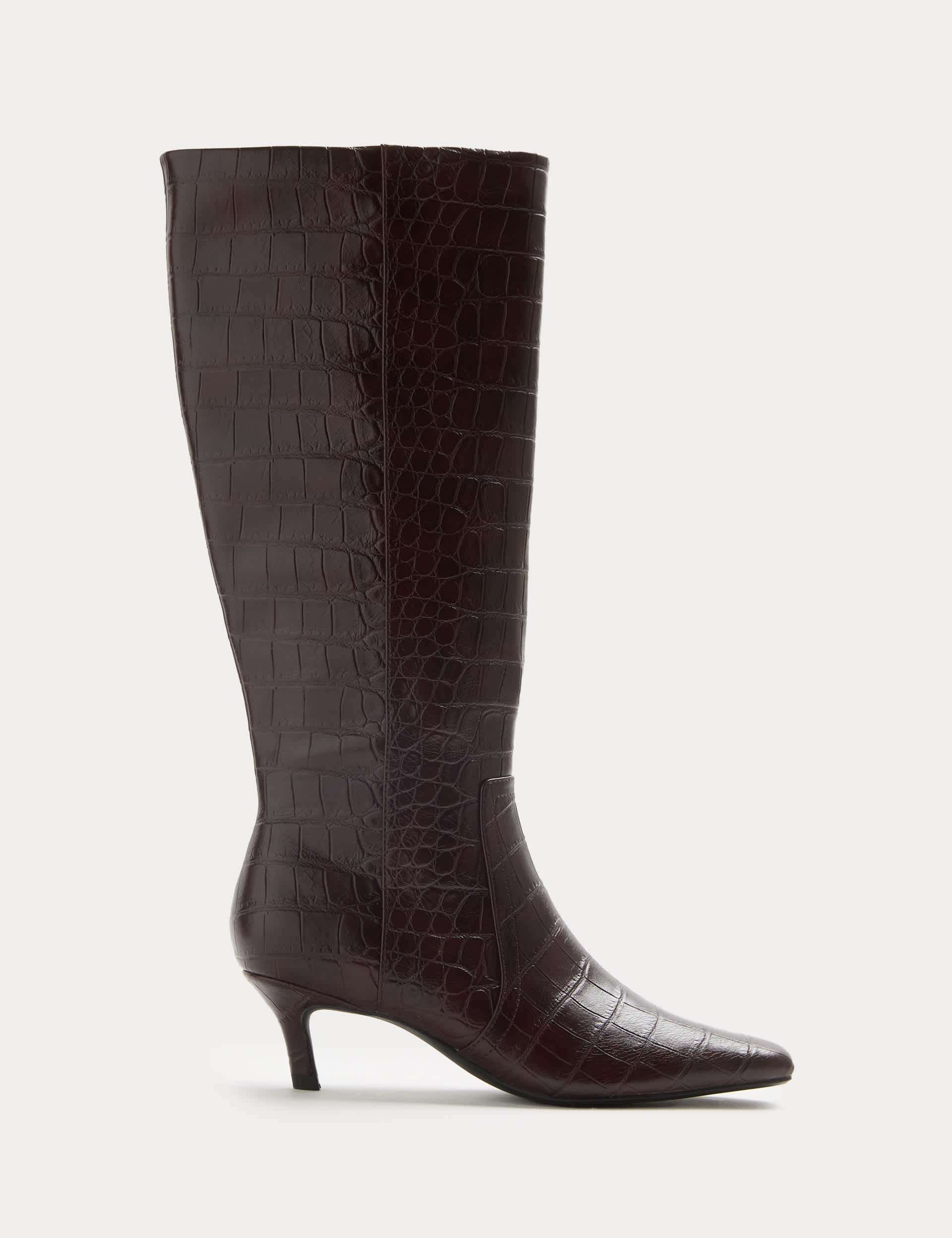 Croc Kitten Heel Knee High Boots
