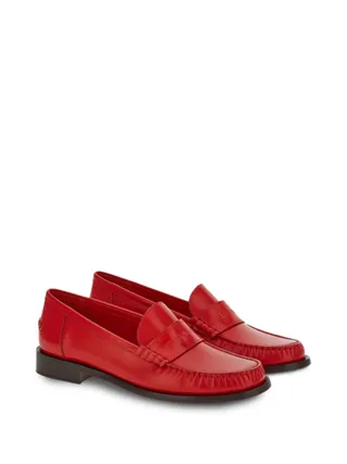 Red Embossed Logo Leather Loafers