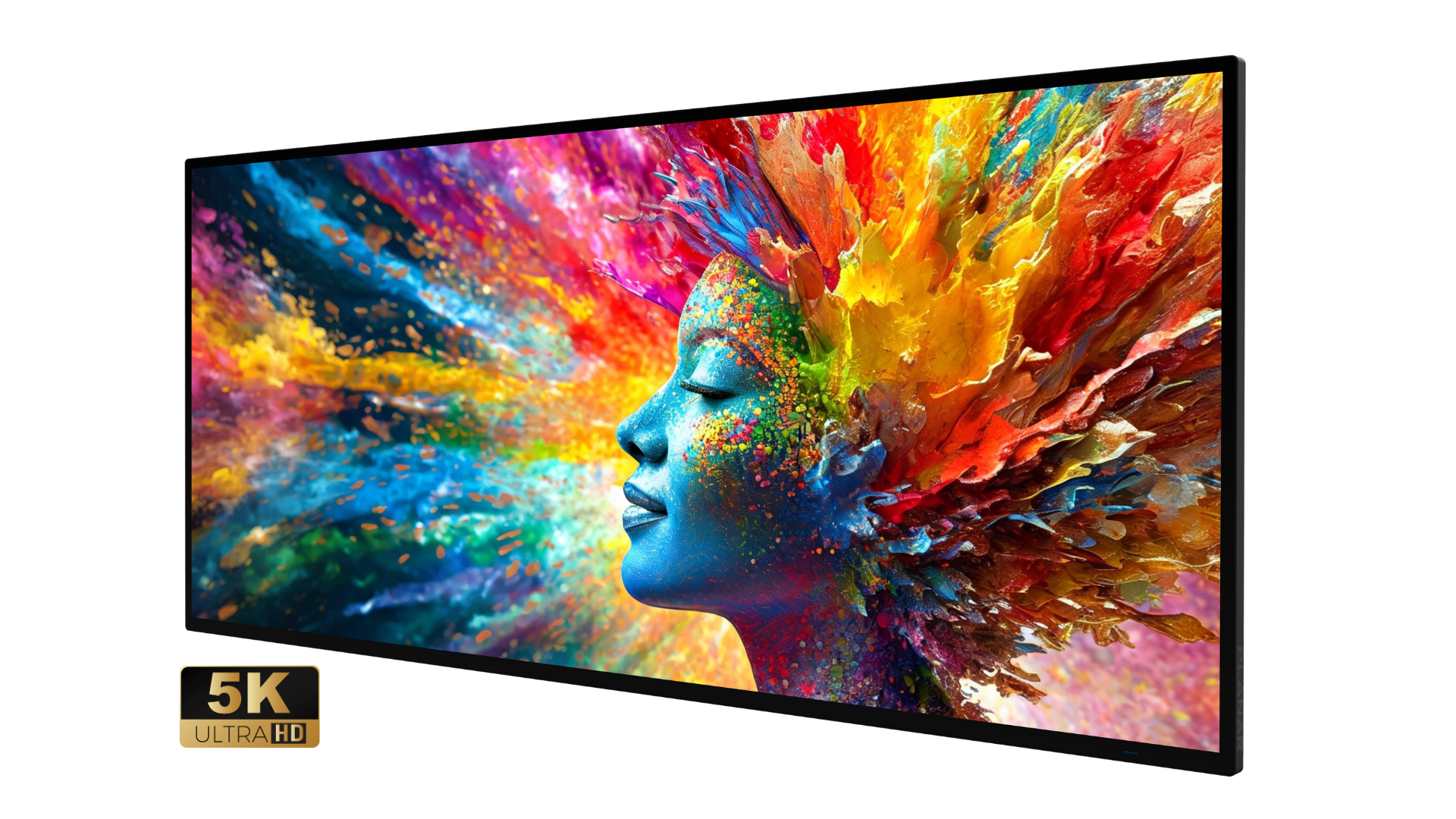 The new Planar 21by9 Series display with a woman's hair exploding into a rainbow of bright colors.