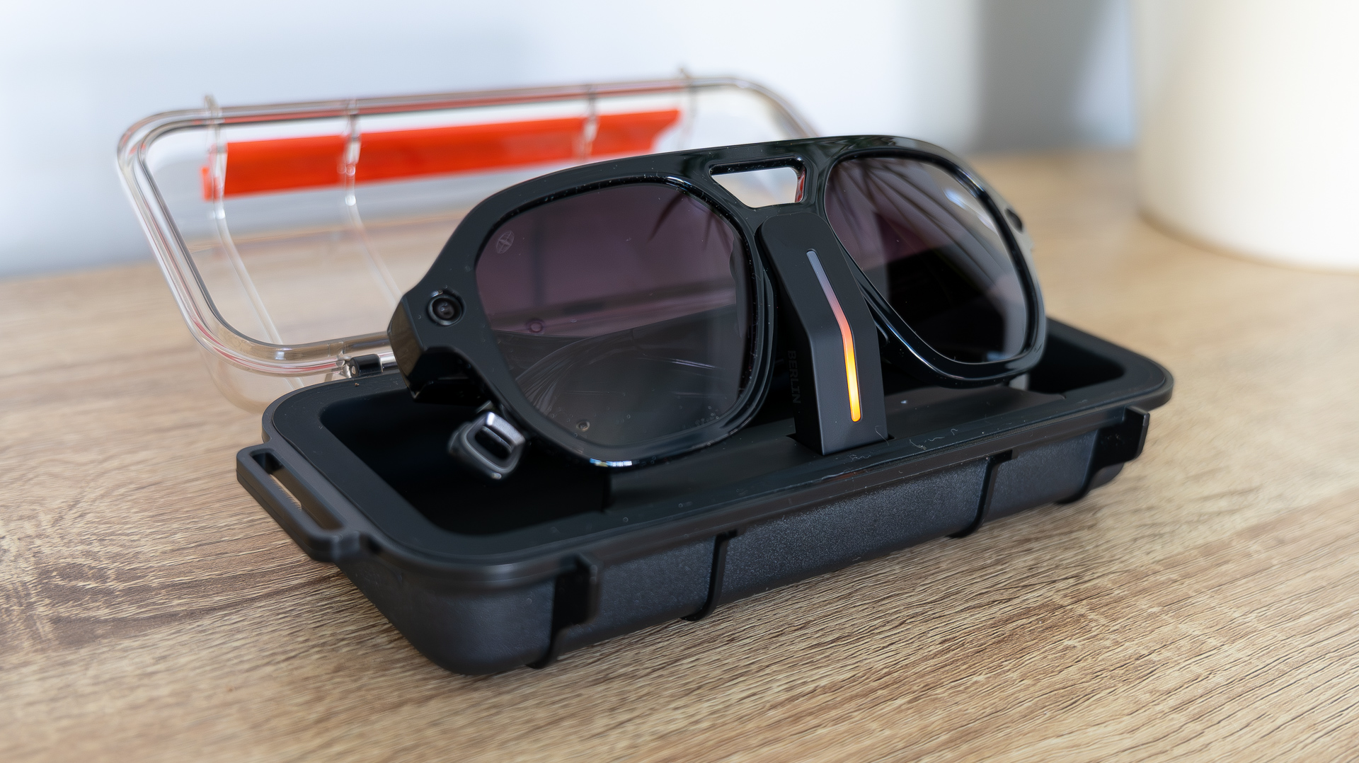 L'Atitude 52&amp;deg;N Smart Glasses review images, in case, on a sideboard and worn outside