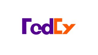 A shot of the FedEx logo with parts of the font missing on a white background
