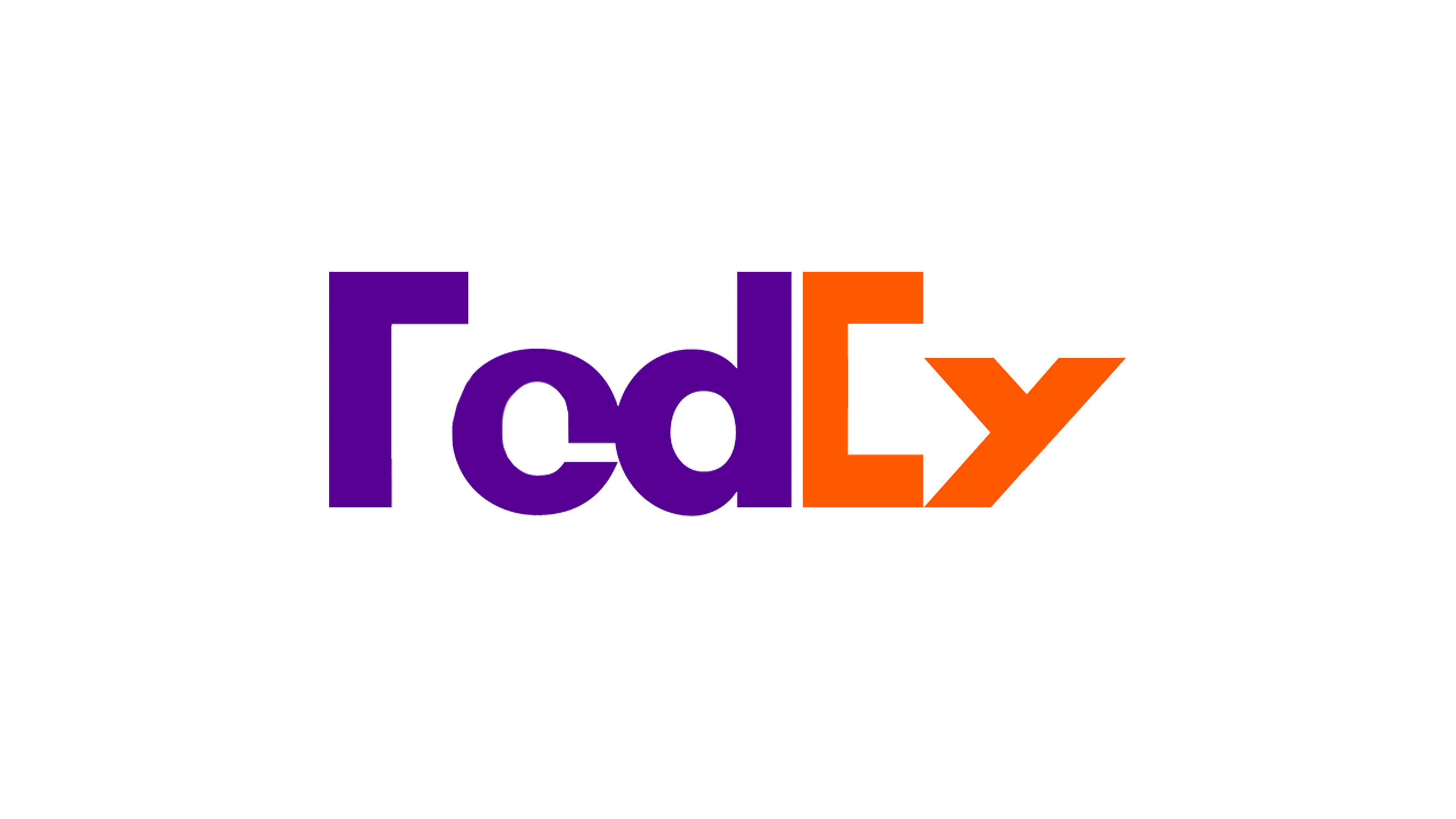 A shot of the FedEx logo with parts of the font missing on a white background