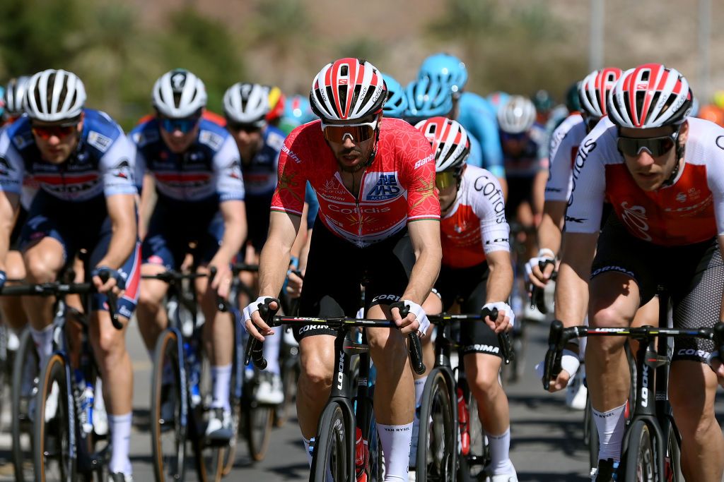 JABAL HATT OMAN FEBRUARY 13 Jesus Herrada of Spain and Team Cofidis Red Leader Jersey competes during the 12th Tour of Oman 2023 Stage 3 a 1518km stage from Al Khobar to Jabal Hatt 1000m TourofOman on February 13 2023 in Jabal Hatt Oman Photo by Alex BroadwayGetty Images
