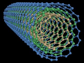 In a carbon nanotube, tube-shaped material made of carbon has a diameter that can be measured on the nanometer scale — one-billionth of a meter.