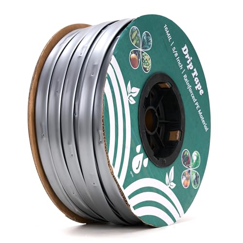 500ft 5/8" Drip Tape Irrigation, 16 Mil Heavy Duty With 6" Emitter Spacing, Silver Reflective Drip Tape Resistant to Pecking &amp;amp; Biting, Heat-Safe for Seedlings, Ideal for Garden Farm Greenhouse Patio