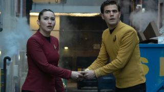Christina Chong and Paul Wesley in Strange New Worlds