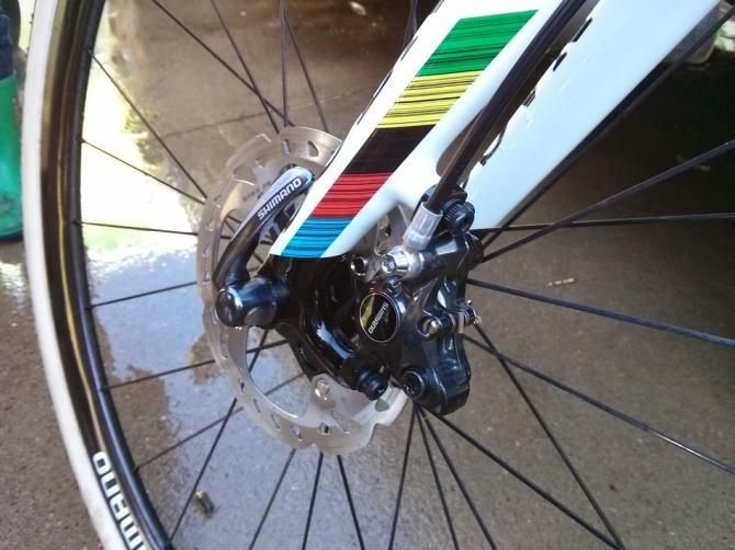 Colnago's disc-specific Prestige features post mount tabs front and rear for a clean setup