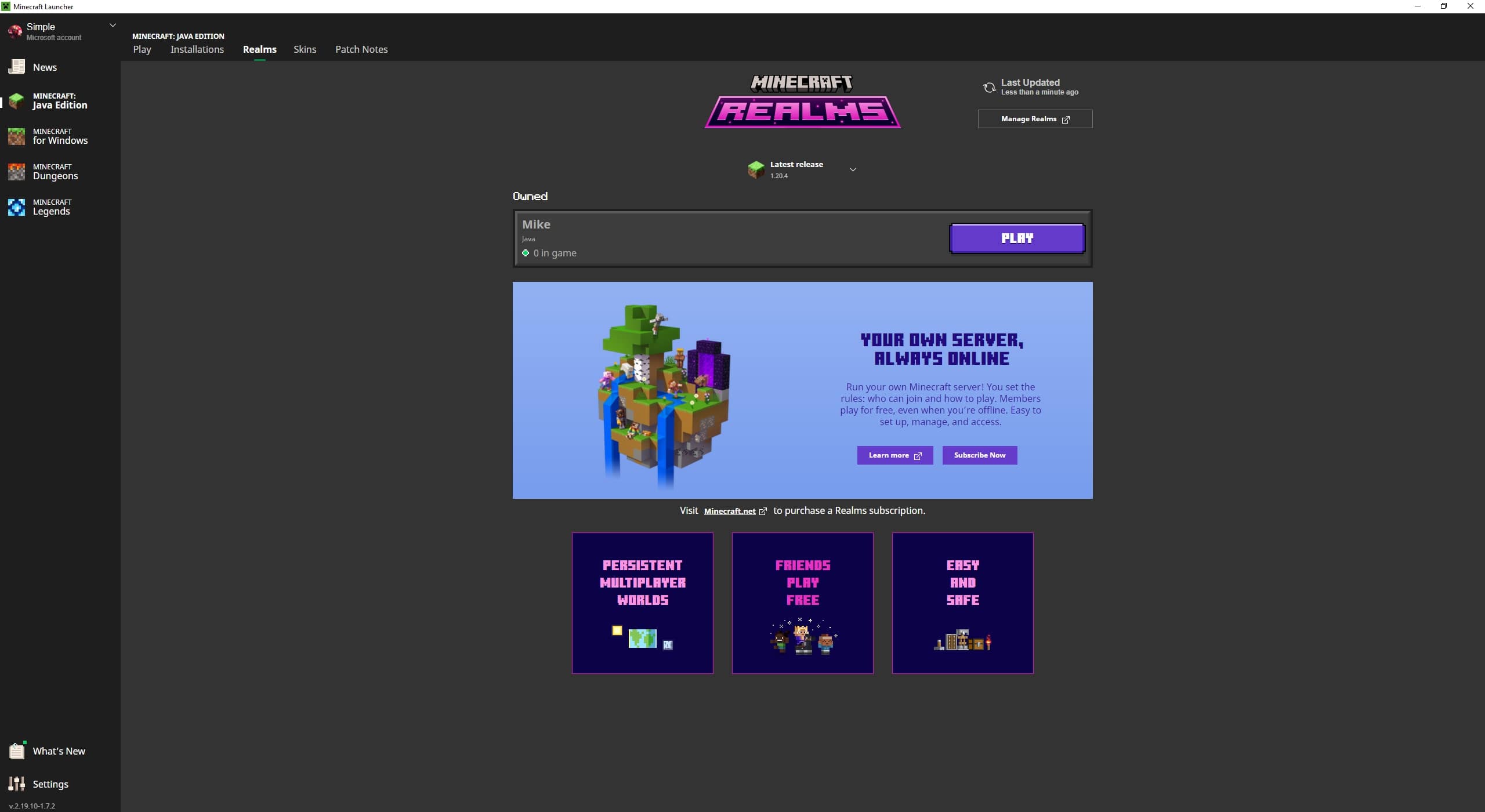 Captura de pantalla de Minecraft sobre la configuración de un reino Java.