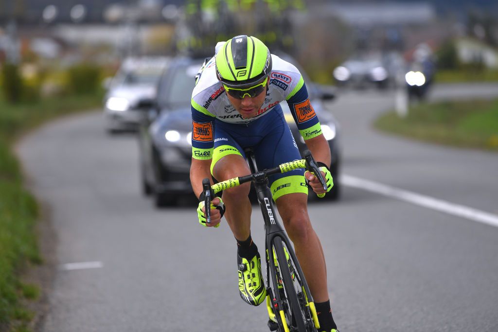 SAINTIMIER SWITZERLAND APRIL 29 Rein Taaramae of Estonia and Team Intermarch Wanty Gobert Matriaux attacks in the Breakaway during the 74th Tour De Romandie 2021 Stage 2 a 1657km stage from La Neuveville to SaintImier TDR2021 TDRnonstop UCIworldtour on April 29 2021 in SaintImier Switzerland Photo by Luc ClaessenGetty Images