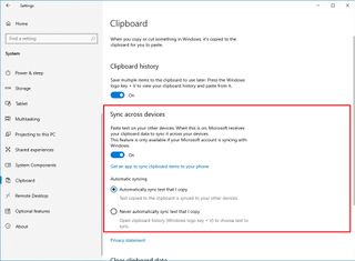 Windows 10 enable Clipboard sync