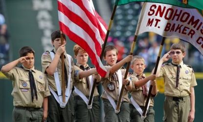Members of the Boy Scouts of America participate in Major League baseball ceremonies in Washington state