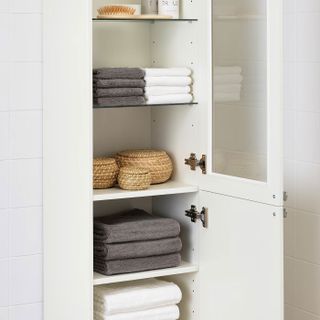 towels stored in a cabinet