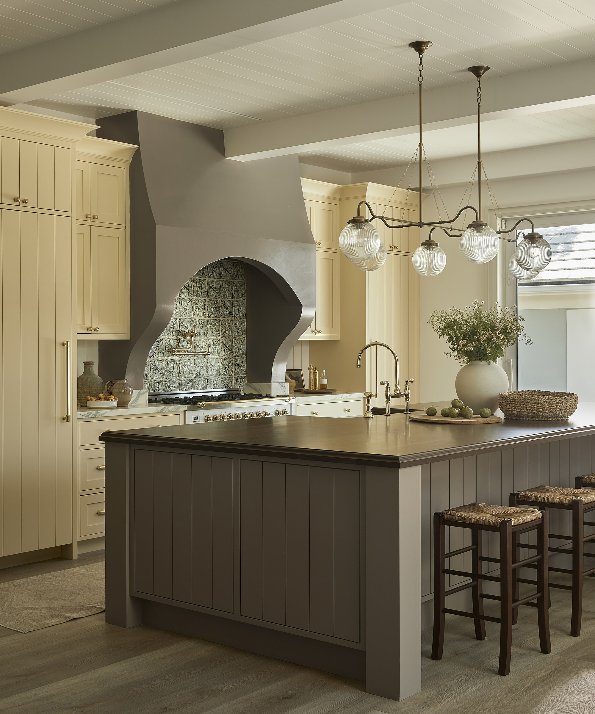 kitchen with gray island
