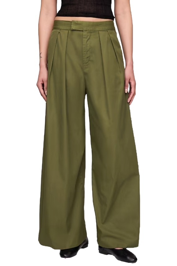 High Rise Twill Pleated Wide-Leg Khakis