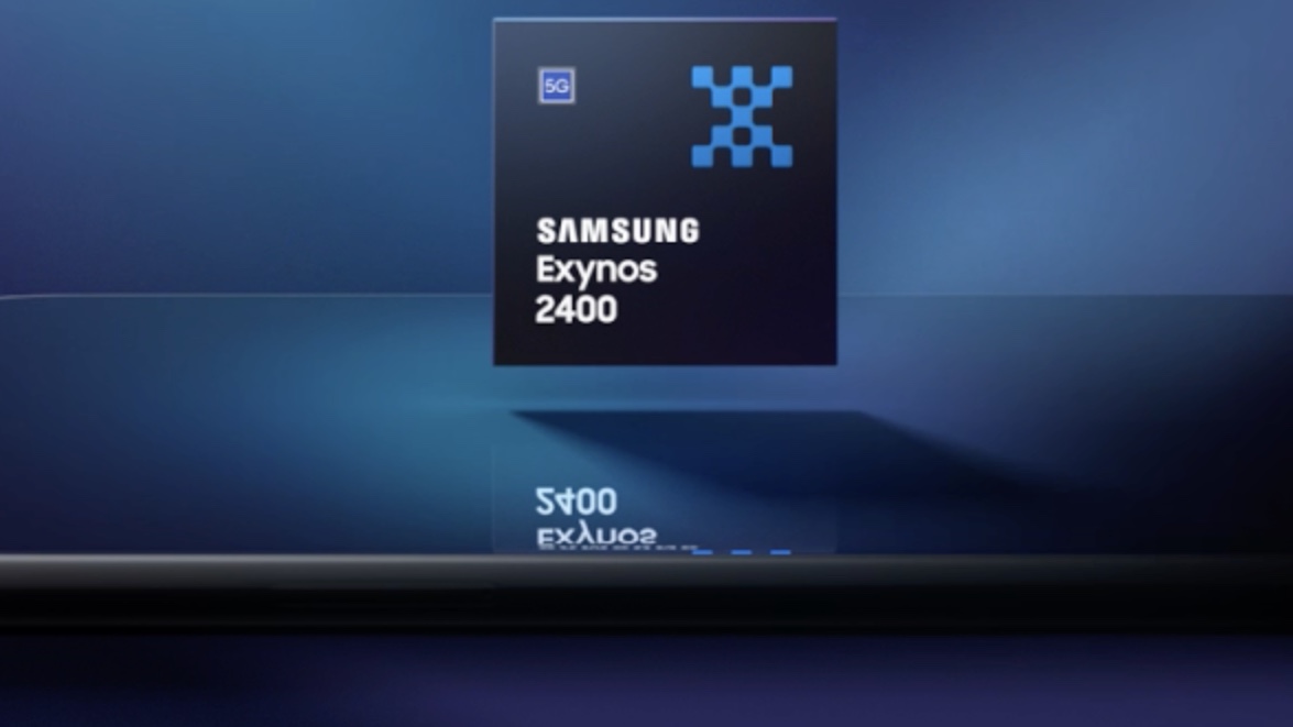 Samsung Exynos 2400 chipset floating in blue background
