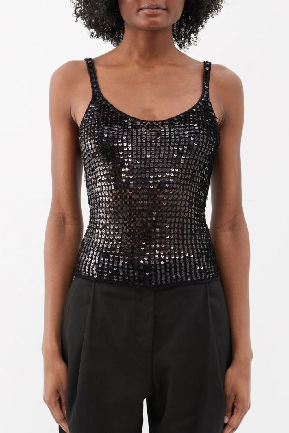 Matteau Sequinned crochet rayon top