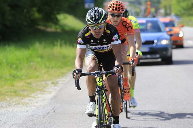 Leonardo Duque (Colombia) in the breakaway during Stage 2 at the Giro del Trentino