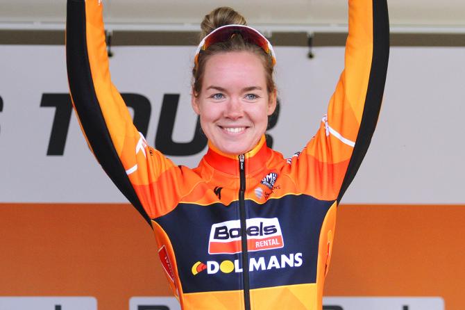 Anna van der Breggen on the podium following her stage 5 victory at the Boels Ladies Tour