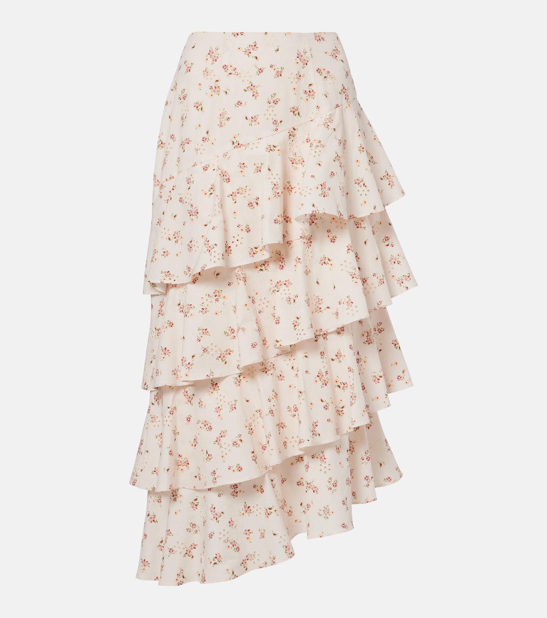 Laura Floral Tiered Cotton Midi Skirt in Pink - Markarian