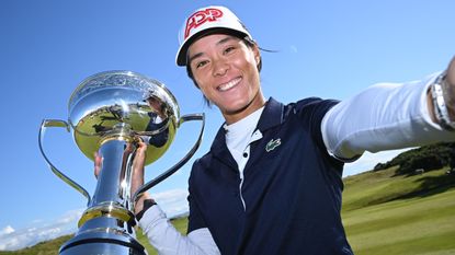 Celine Boutier with the 2023 Women&#039;s Scottish Open trophy