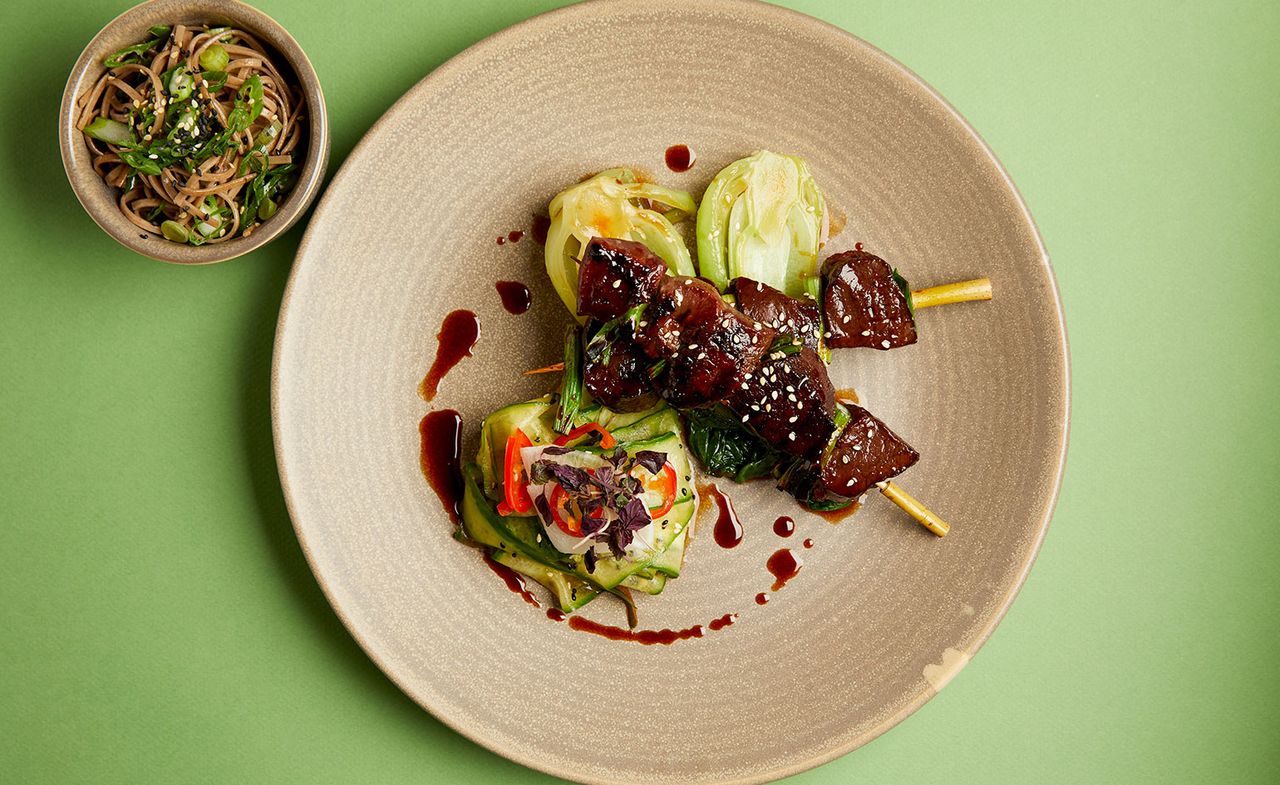 Yayoi Kusama at Tate Modern Yakitori venison, burnt spring onions, ponzu, cucumber