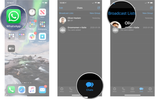 Launch WhatsApp, tap the chats tab, and then tap broadcast lists.